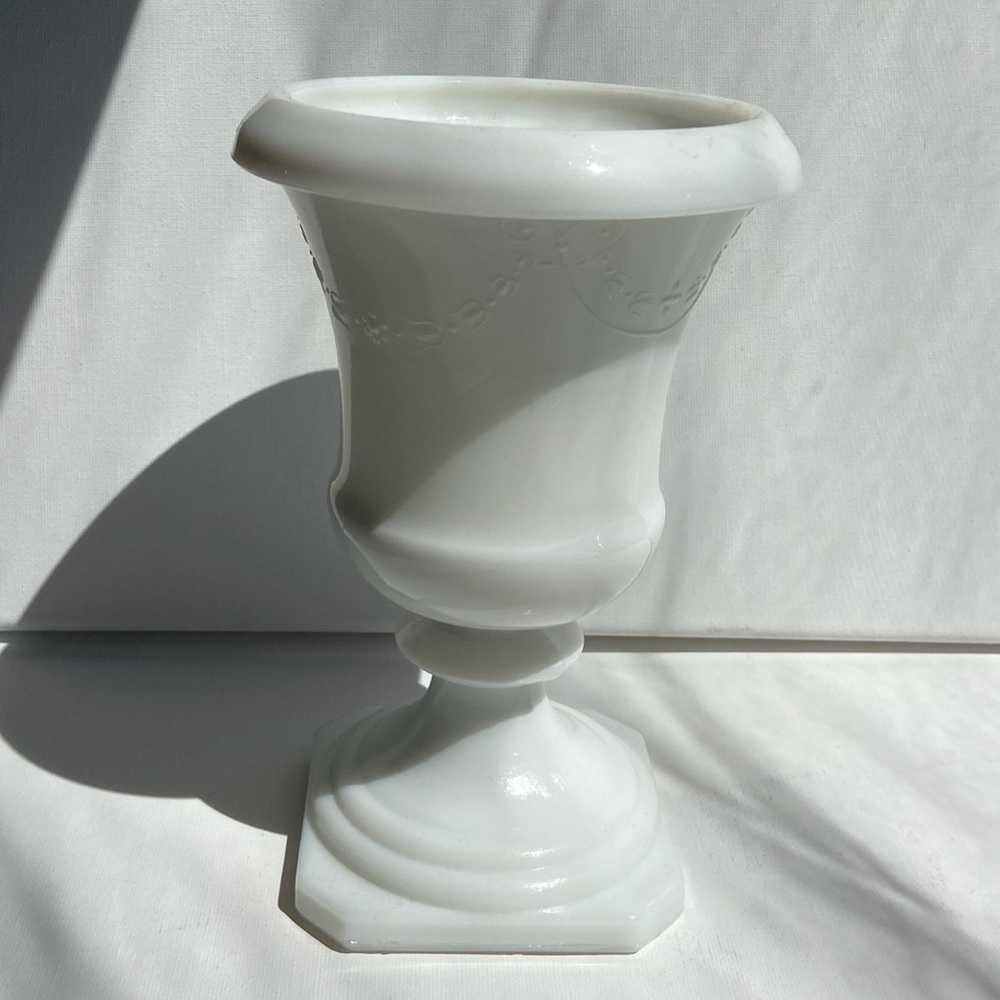 Large White Milk Glass Compote Vase Planter